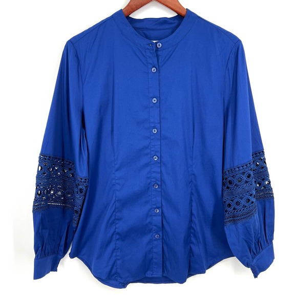Chico's Tops - Chicos Sz 1 MEDIUM Puff Sleeve Royal Blue Long Sleeve Blouse Shirt Top Business